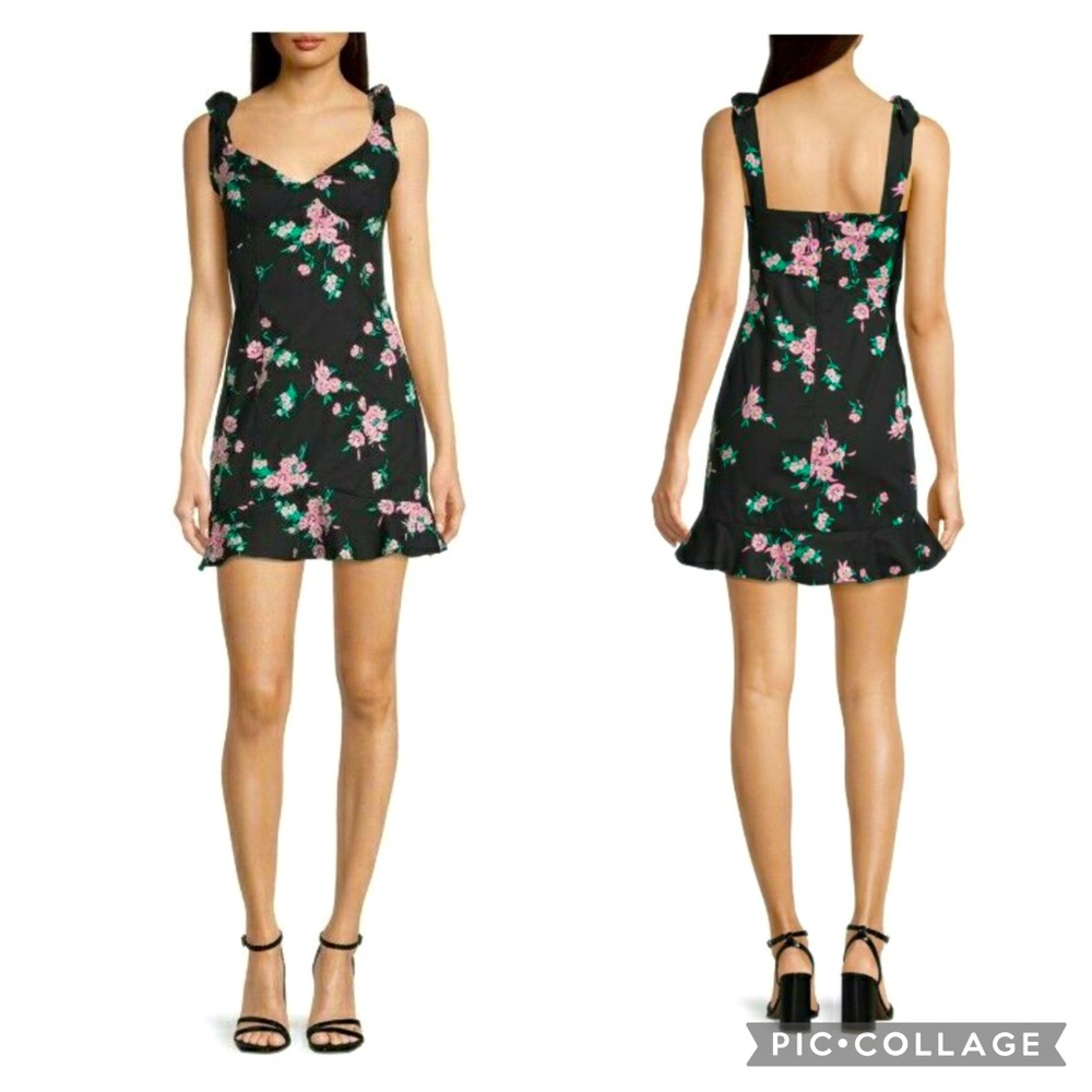 B Smart Floral on Black Sleeveless Tie Strap Mini Dress